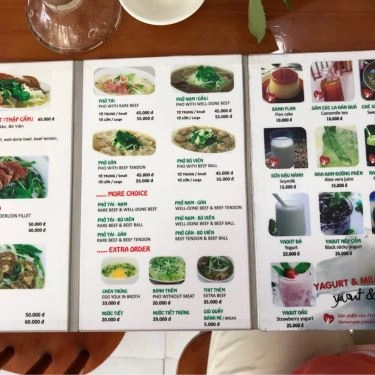 Thực đơn- Quán Ăn Phở Nam Vương - An Phú
