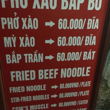 Thực đơn- Quán Ăn Bà Thanh Béo - Phở Xào Bắp Bò