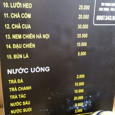 Thực đơn- Quán Ăn Phúc Kỳ - Bún Đậu Mắm Tôm