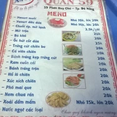 Thực đơn- Quán Ăn Quán 59 - Làng Yaourt Muối
