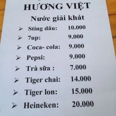Thực đơn- Quán Ăn Quán Hương Việt - Vĩnh Khánh