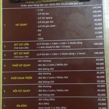 Thực đơn- Quán Ăn Quán Lạng - Phở Chua & Vịt Quay Lạng Sơn