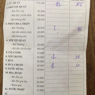 Thực đơn- Quán Ăn Quán Lạng - Phở Chua & Vịt Quay Lạng Sơn