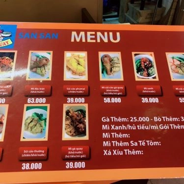 Thực đơn- Quán Ăn San San - Mì Gà Quay - Hoàng Diệu