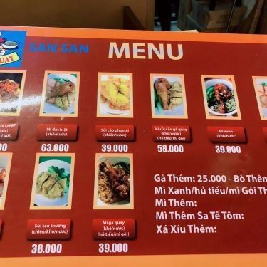 Thực đơn- Quán Ăn San San - Mì Gà Quay - Hoàng Diệu