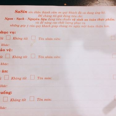 Thực đơn- Quán Ăn SaSin - Mì Cay 7 Cấp Độ Hàn Quốc - Đặng Văn Bi