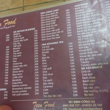 Thực đơn- Quán Ăn Teen Food - Định Công Hạ