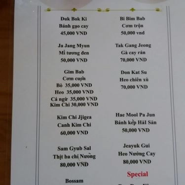 Thực đơn- Quán Ăn Zion - Ẩm Thực Hàn Quốc
