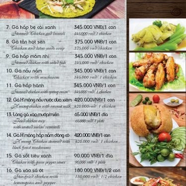 Thực đơn- Nhà Hàng Chiêm Restaurant - Cơm Gà Hội An & Gà Rang Muối