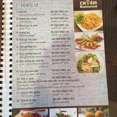 Thực đơn- Nhà Hàng Chiêm Restaurant - Cơm Gà Hội An & Gà Rang Muối