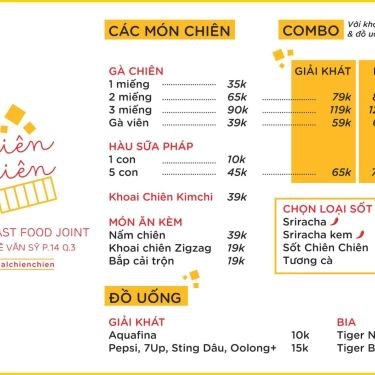 Thực đơn- Quán Ăn Chiên Chiên - Gà Chiên, Hàu Sữa Chiên & Khoai Chiên