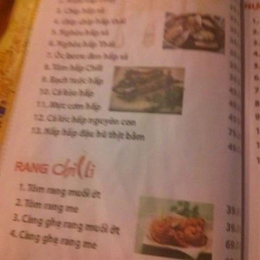Thực đơn- Quán Ăn Chilli Quán - Hoàng Hoa Thám