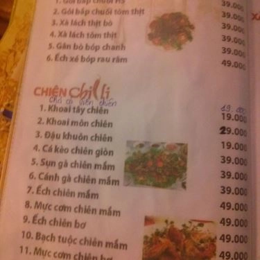 Thực đơn- Quán Ăn Chilli Quán - Hoàng Hoa Thám