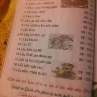 Thực đơn- Quán Ăn Chilli Quán - Hoàng Hoa Thám