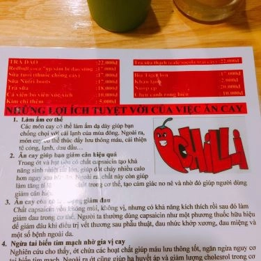 Thực đơn- Quán Ăn Chilli - Quán Mì Cay