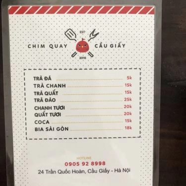 Thực đơn- Quán Ăn Chim Quay Cầu Giấy