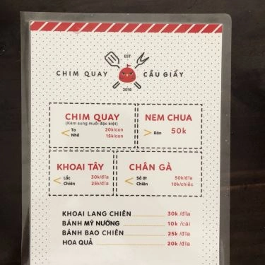 Thực đơn- Quán Ăn Chim Quay Cầu Giấy