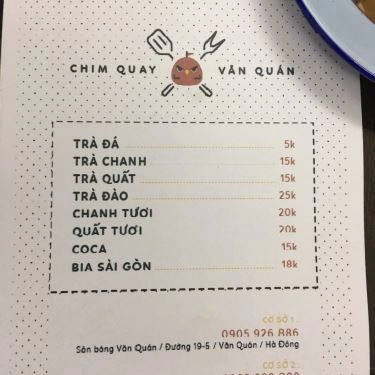 Thực đơn- Quán Ăn Chim Quay - Nguyễn Công Trứ