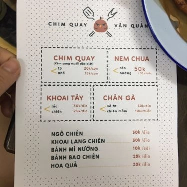 Thực đơn- Quán Ăn Chim Quay - Nguyễn Công Trứ