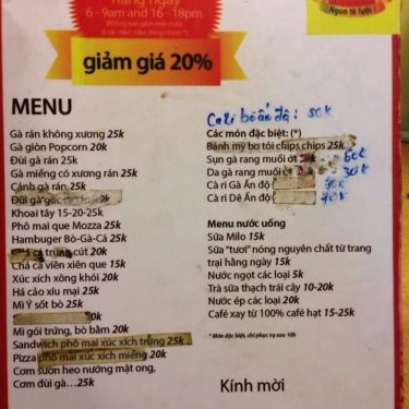 Thực đơn- Quán Ăn Chips Chips Food Corner - Ngon Tê Lưỡi