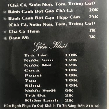 Thực đơn- Quán Ăn Chuột Quán - Bánh Canh Chả Cá