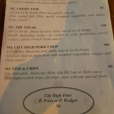 Thực đơn- Quán Ăn City High Draught Beer 2 - Ẩm Thực Âu