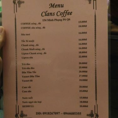 Thực đơn- Quán Ăn Clans Coffee