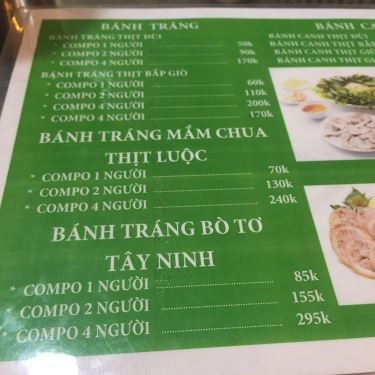 Thực đơn- Quán Ăn Cô Ba Hậu - Đặc Sản Trảng Bàng Tây Ninh