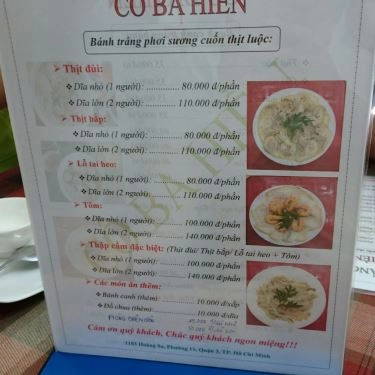Thực đơn- Quán Ăn Cô Ba Hiền - Bánh Canh Trảng Bàng