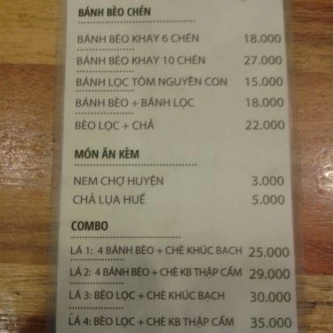 Thực đơn- Quán Ăn Cỏ Ba Lá - Chè Khúc Bạch, Bánh Bèo Chén