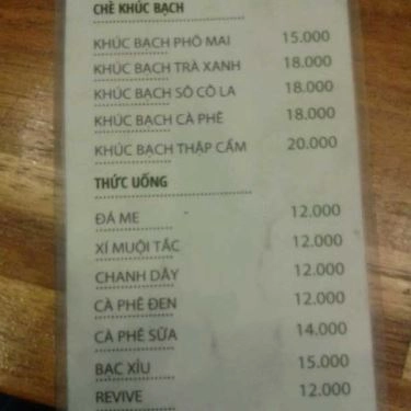 Thực đơn- Quán Ăn Cỏ Ba Lá - Chè Khúc Bạch, Bánh Bèo Chén