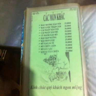 Thực đơn- Quán Ăn Cô Bảy - Các Loại Ốc Bình Dân