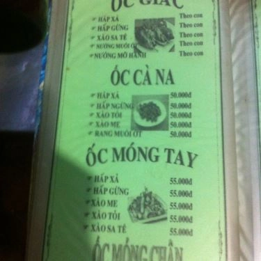 Thực đơn- Quán Ăn Cô Bảy - Các Loại Ốc Bình Dân