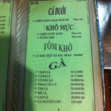 Thực đơn- Quán Ăn Cô Bảy - Các Loại Ốc Bình Dân