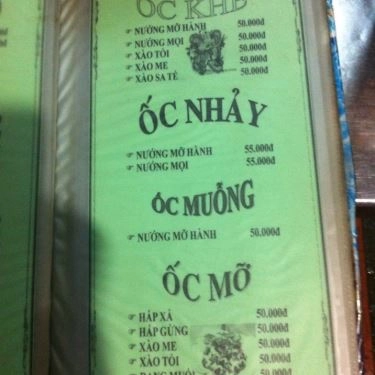 Thực đơn- Quán Ăn Cô Bảy - Các Loại Ốc Bình Dân