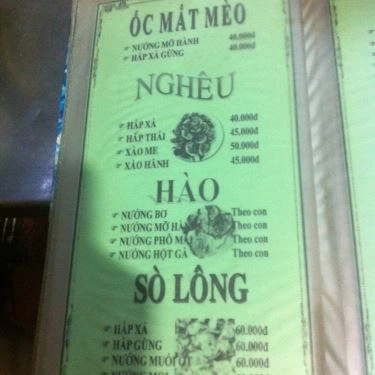 Thực đơn- Quán Ăn Cô Bảy - Các Loại Ốc Bình Dân