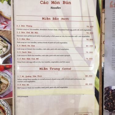 Thực đơn- Nhà Hàng Cô Thanh Noodles - SC VivoCity