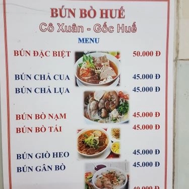 Thực đơn- Quán Ăn Cô Xuân - Bún Bò Huế