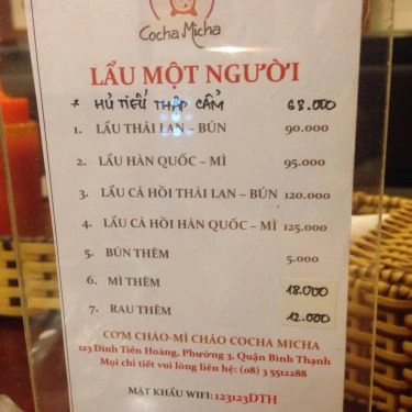 Thực đơn- Quán Ăn Cocha Micha - Quán Cơm Chảo