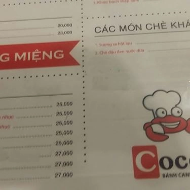 Thực đơn- Quán Ăn CoCo 9 - Bánh Canh Ghẹ