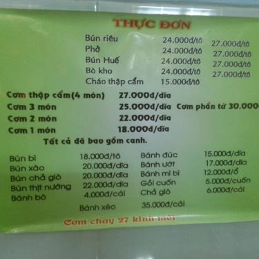 Thực đơn- Quán Ăn Cơm Chay 27