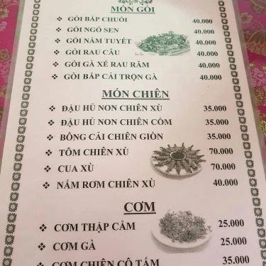 Thực đơn- Quán Ăn Cơm Chay Cô Tấm