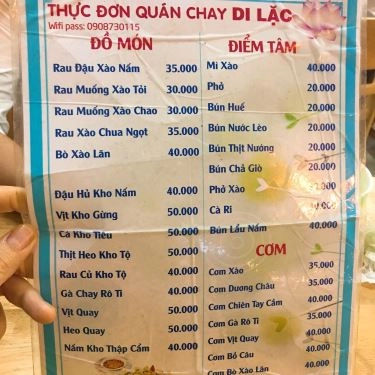 Thực đơn- Quán Ăn Cơm chay Di Lặc