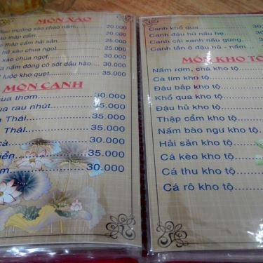 Thực đơn- Quán Ăn Cơm Chay Diệu Giác