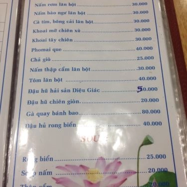 Thực đơn- Quán Ăn Cơm Chay Diệu Giác