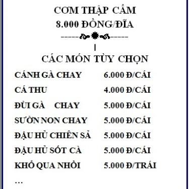 Thực đơn- Quán Ăn Cơm Chay Diệu Vy 2 - Nguyễn Xí