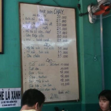 Thực đơn- Quán Ăn Cơm Chay Phước Hòa
