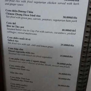 Thực đơn- Quán Ăn Cơm Chay Thiền Duyệt