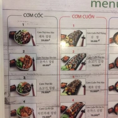 Thực đơn- Quán Ăn Cơm Cốc - Royal City
