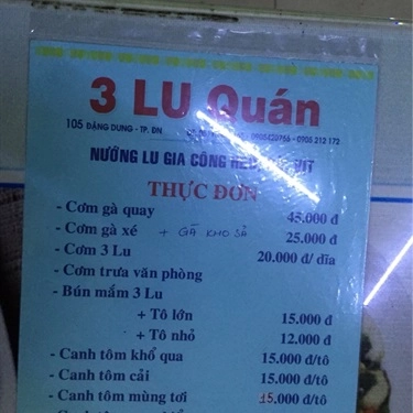 Thực đơn- Quán Ăn Cơm Gà 3 Lu
